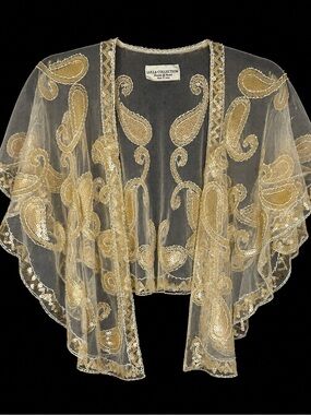 Luella Collection Gold Paisley Beaded Sheer Bolero
